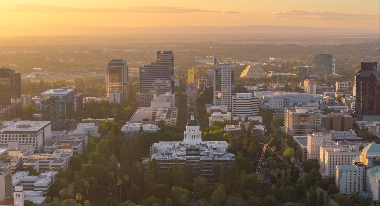 Aerial view of Sacramento, where Veldtech provides managed IT and cybersecurity services