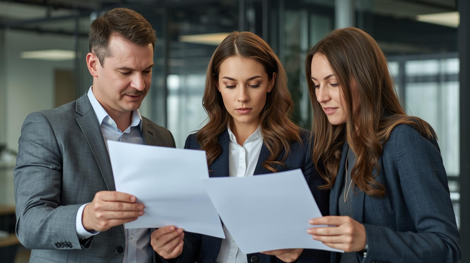 Business professional reviewing compliance and risk documentation