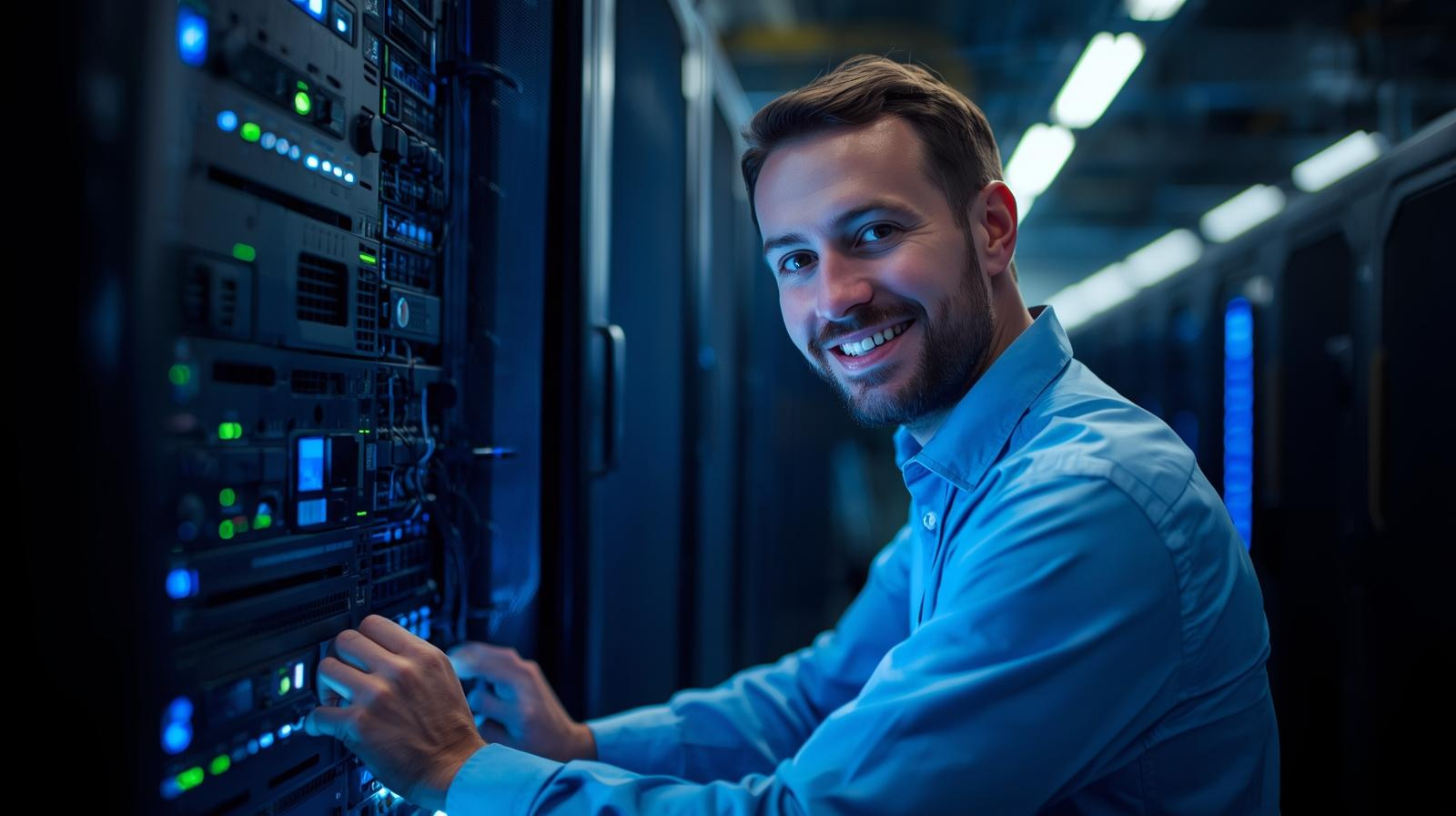 Business professional working securely on a laptop in a Sacramento office