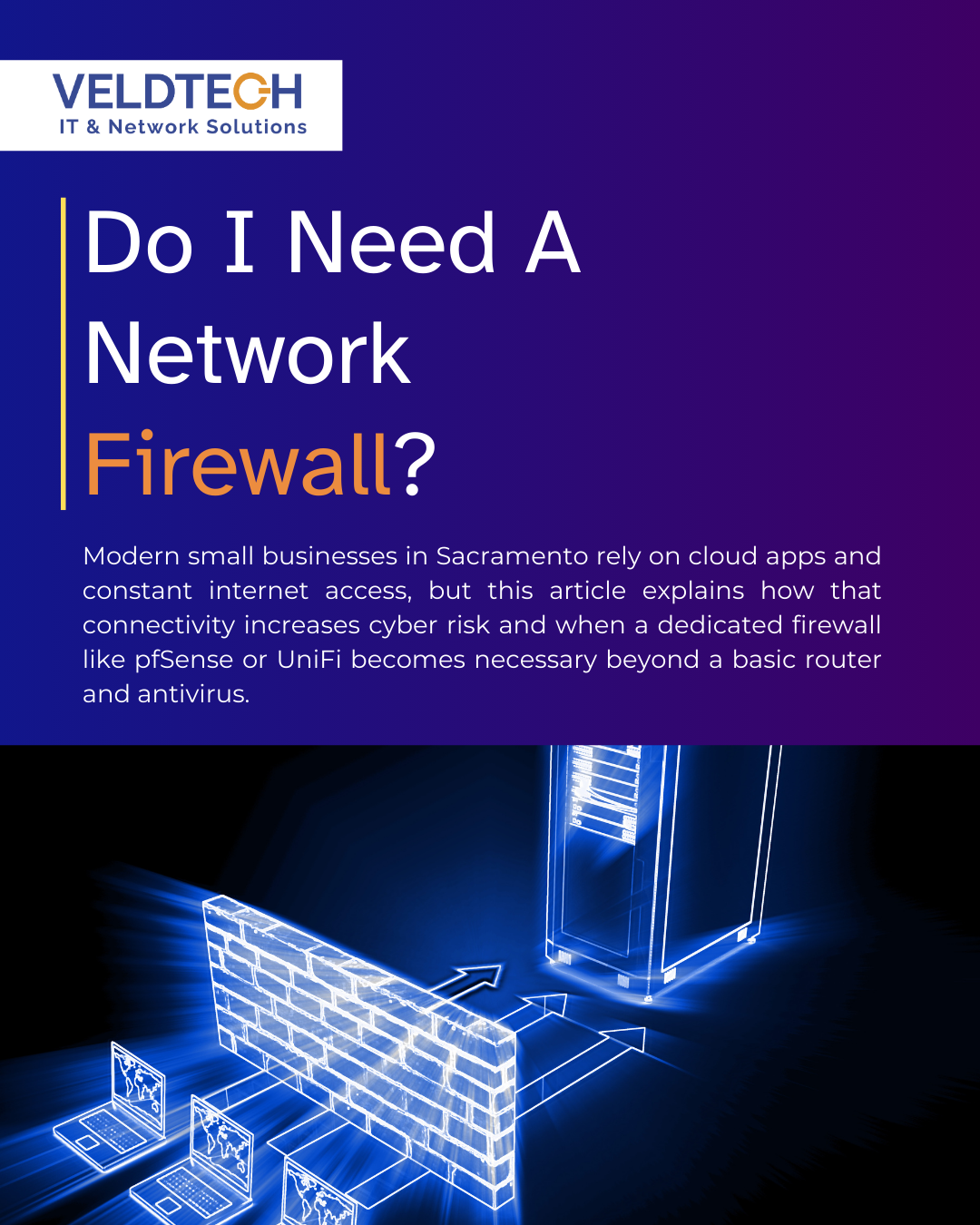 Illustration of a business firewall protecting Sacramento small business network traffic.